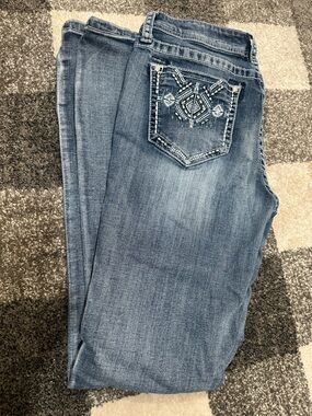 Grace in LA Medium Blue Embroidered Pocket Boot Cut Jeans